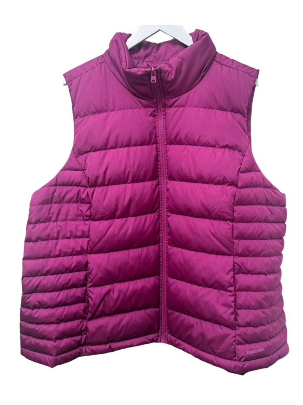 Lands End Down Vest Plus Size 3X Womens Puffer Jacket Fuschia Pink Preppy